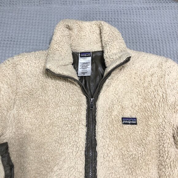 Patagonia Fuzzy Jacket Women M Polar Fleece Zip Up Ivory Sherpa Pocket Neutral - Picture 3 of 15